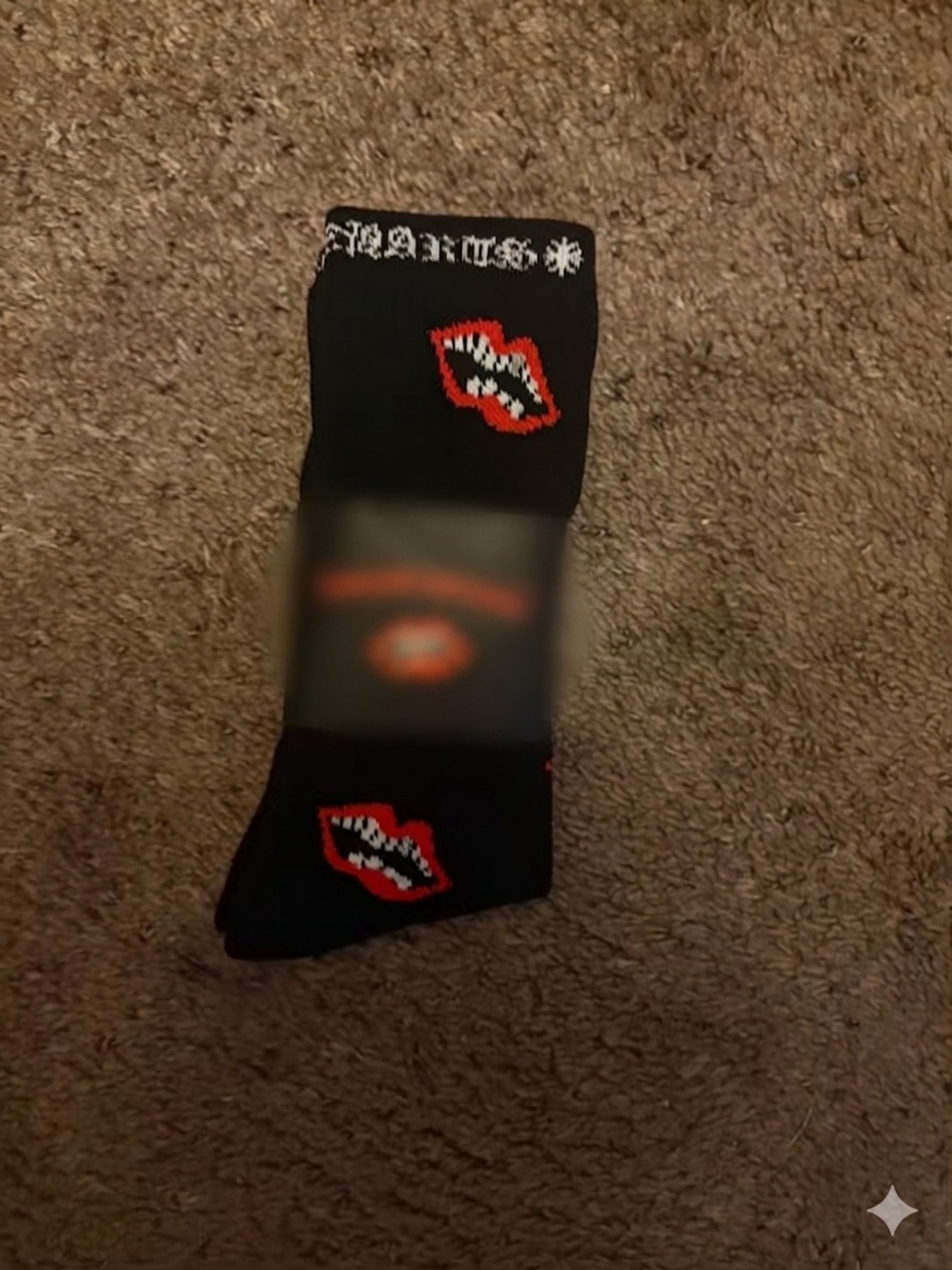 Chrome Hearts Black Crew Socks with Red Lip Motif